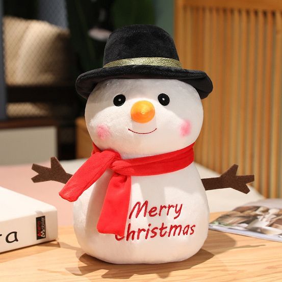 Peluche de noël - bonhomme de neige avec chapeau noir
