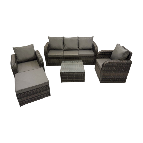 Ensembles de meubles de jardin 6 places canapés de terrasse avec chaise inclinable canapé 3 places grand tabouret gris foncé mixte