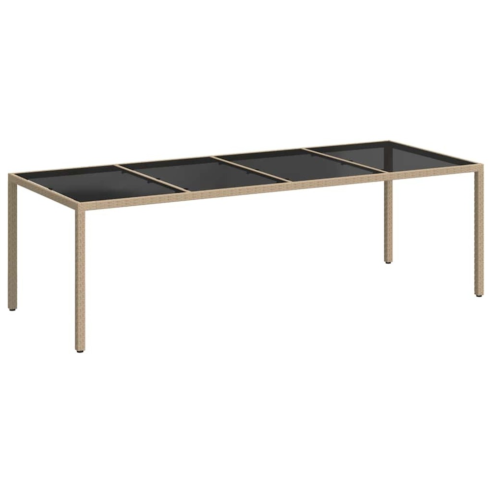 Table de jardin beige 250x100x75 cm verre trempé et poly rotin
