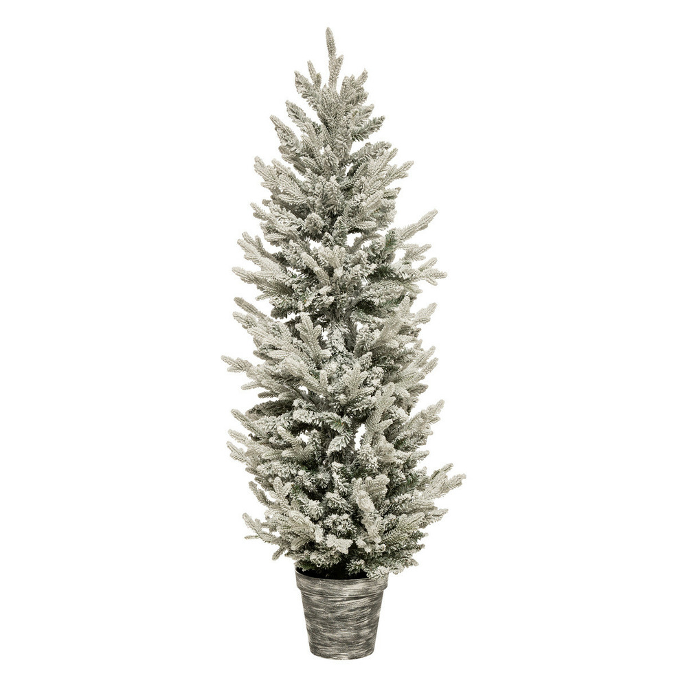 Sapin de noël artificiel vert floqué blanc et pailleté dans un pot argenté h 150 cm