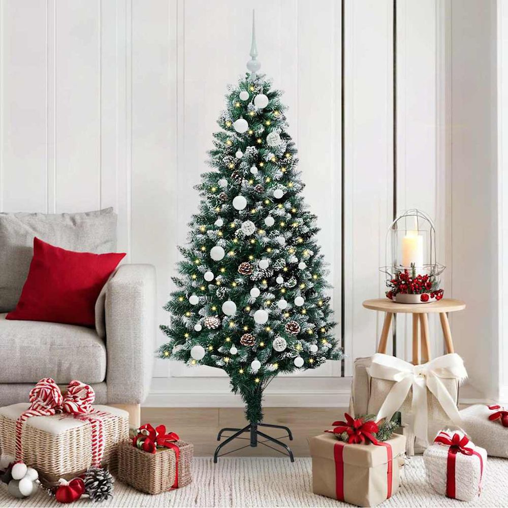 Sapin de noël artificiel 150 cm kit complet avec 150 led et 120 boules or