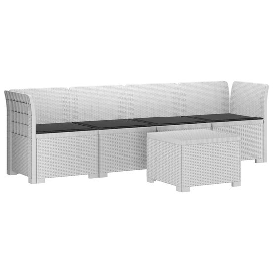 Canapé de jardin 4 places avec coussins look rotin pp blanc