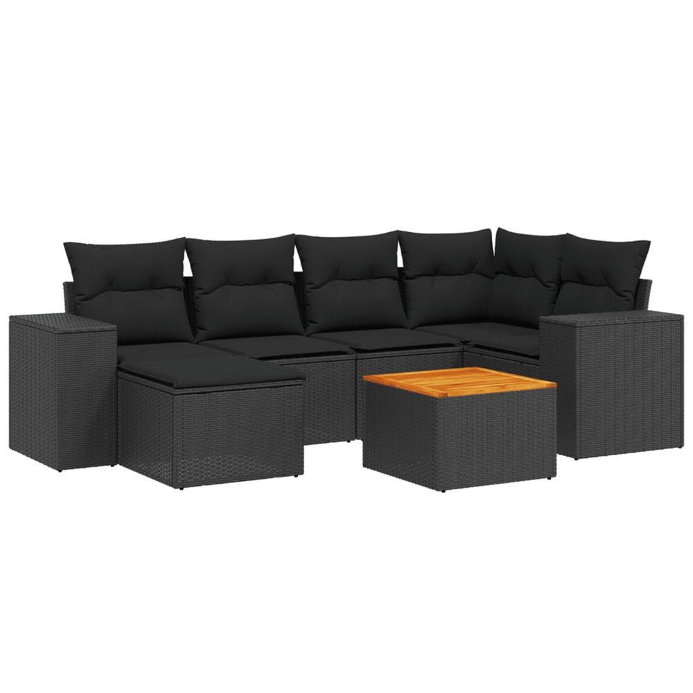 Salon de jardin 7 pcs avec coussins noir résine tressée