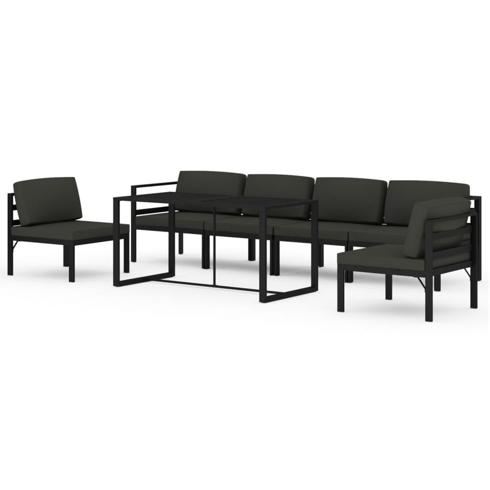 Salon de jardin 7 pcs avec coussins aluminium anthracite