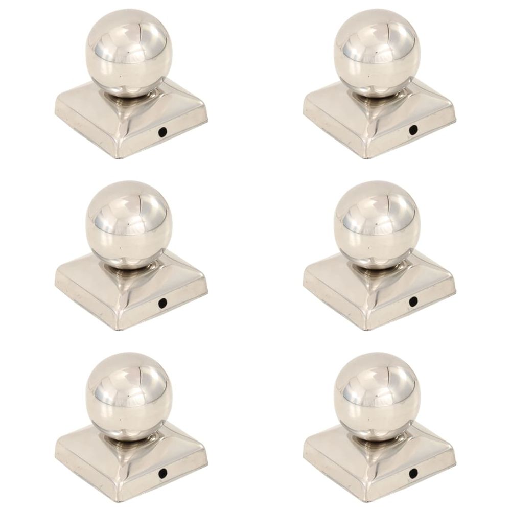 Bouchons de poteau 6 pcs globe final acier inoxydable 71x71 mm