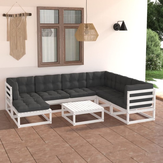 Salon de jardin 8 pcs avec coussins bois de pin massif