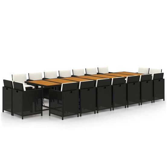 Ensemble à manger de jardin coussins 19 pcs noir résine tressée