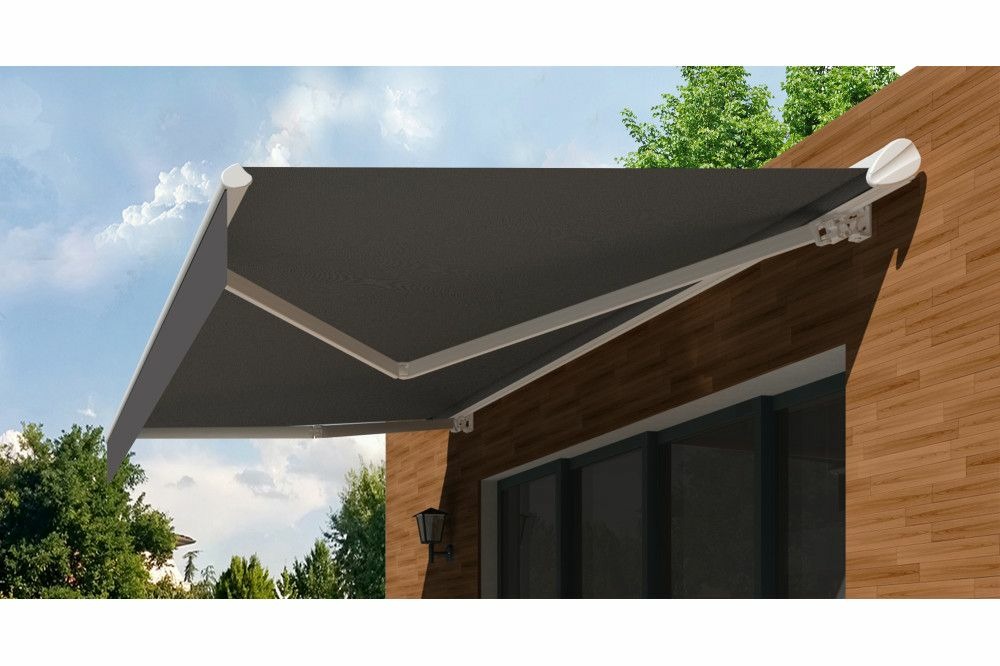 Store banne semi-coffre cover blanc 4x3m motorisé à  télécommande - toile grise anthracite