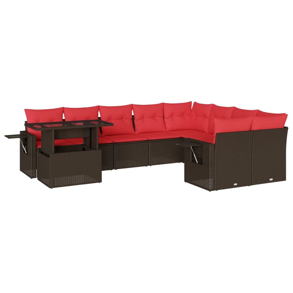 Ensemble de canapé de jardin 10 pcs avec coussins marron