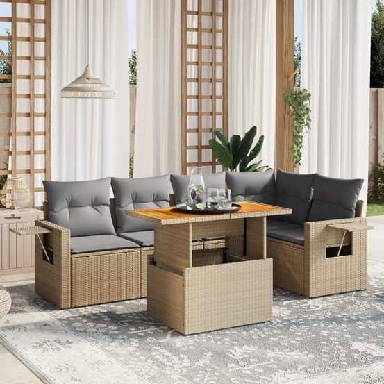 Salon de jardin avec coussins 6 pcs beige résine tressée