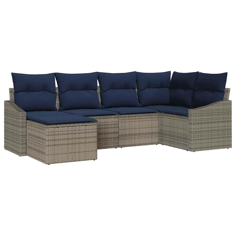 Ensemble de canapés avec coussin 6 pcs gris et marine polyrotin