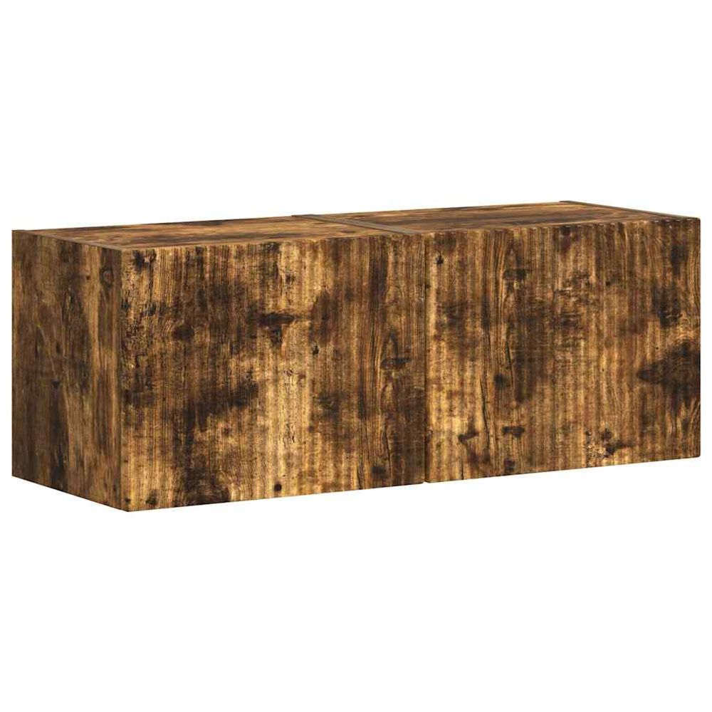 Meuble tv mural 2 pc chêne fumé bois d'ingénierie