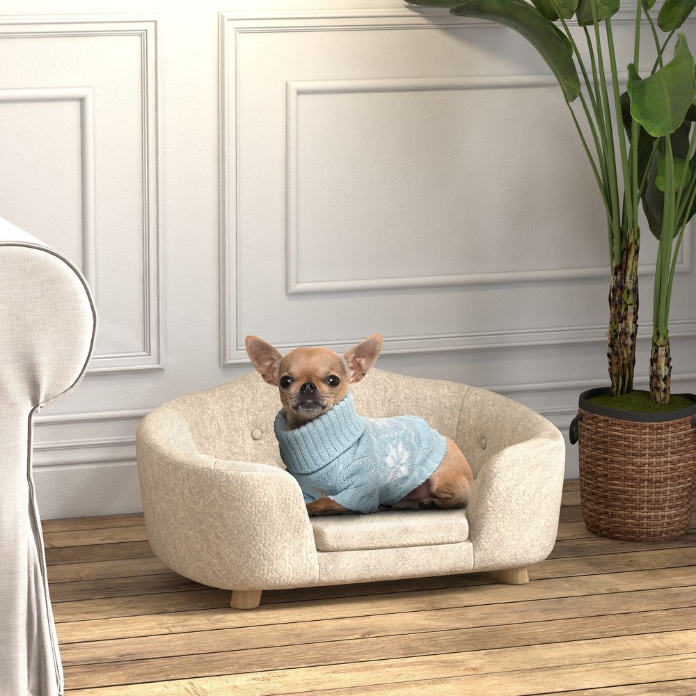 Lit canapé chien chat bois pin solide coussin moelleux déhoussable 70cm crème - comfortxl pet living