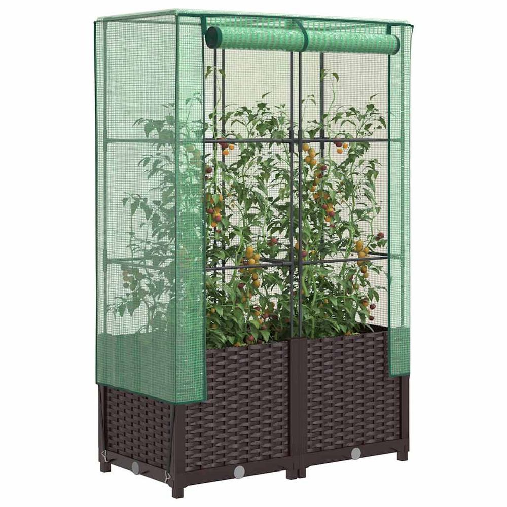 Bac de jardinage surélevé moyen avec housse pe translucide et aération optimale brun 80x138 cm