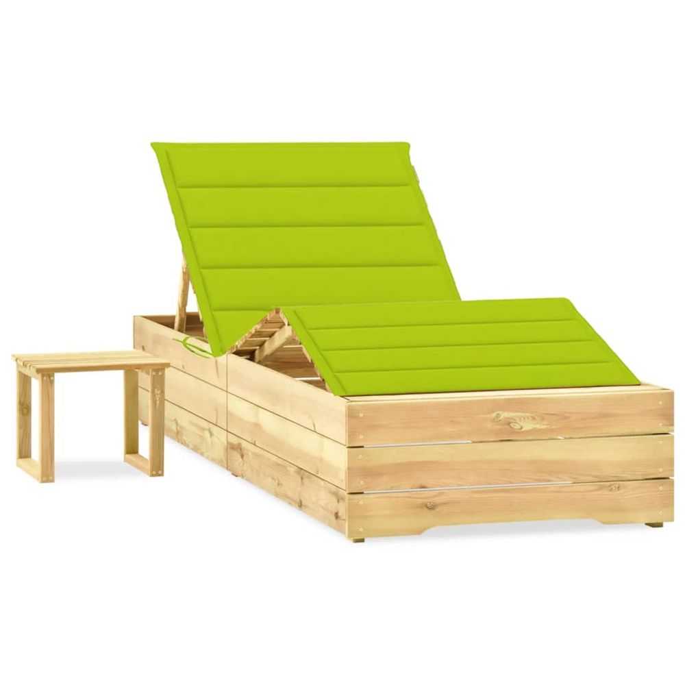Chaise longue de jardin avec table et coussin pin imprégné bain de soleil