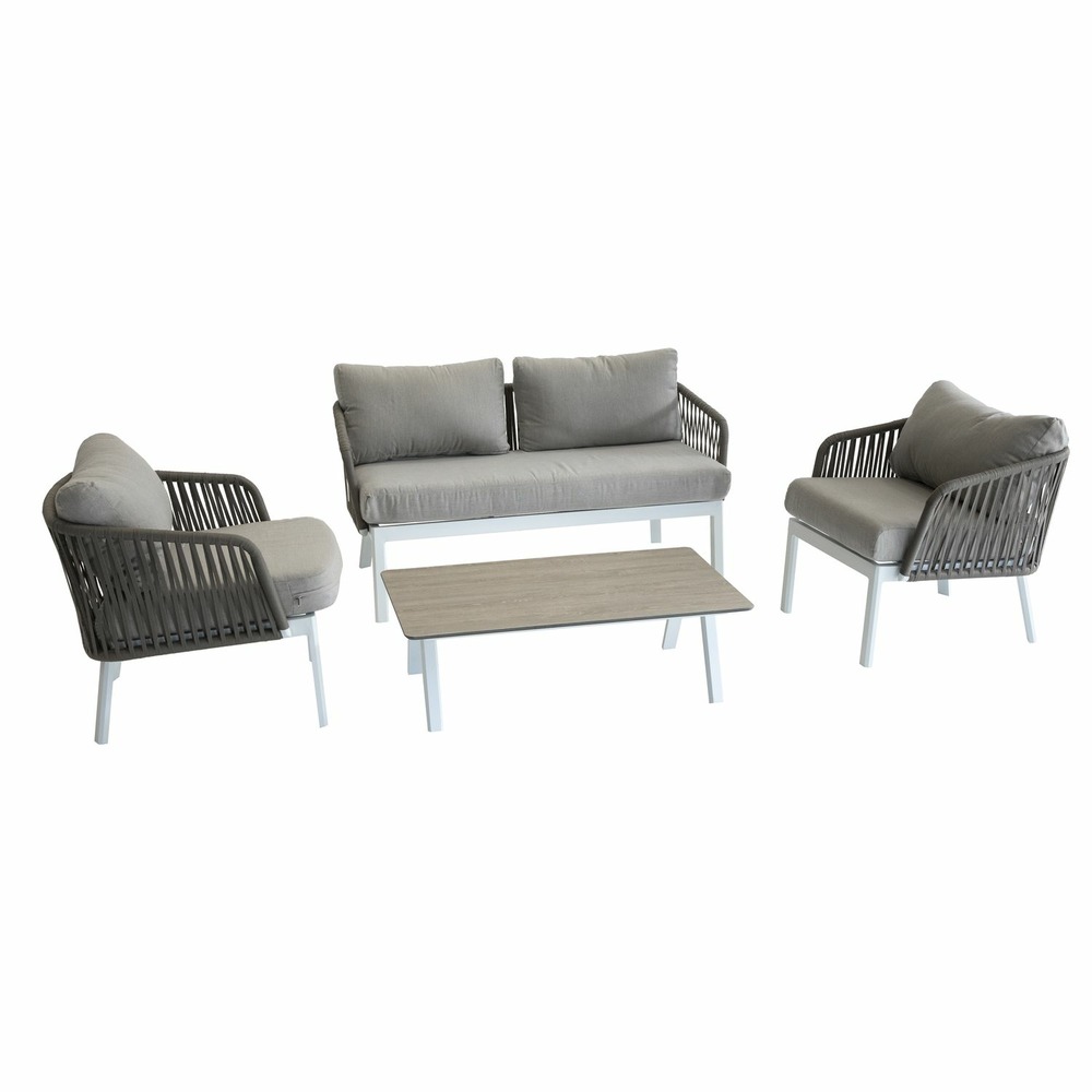 Salon de jardin barcelone - 4 places - marron tonka et blanc