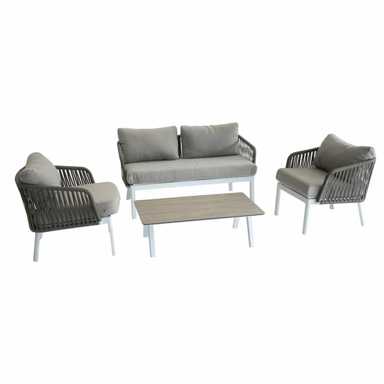 Salon de jardin barcelone - 4 places - marron tonka et blanc