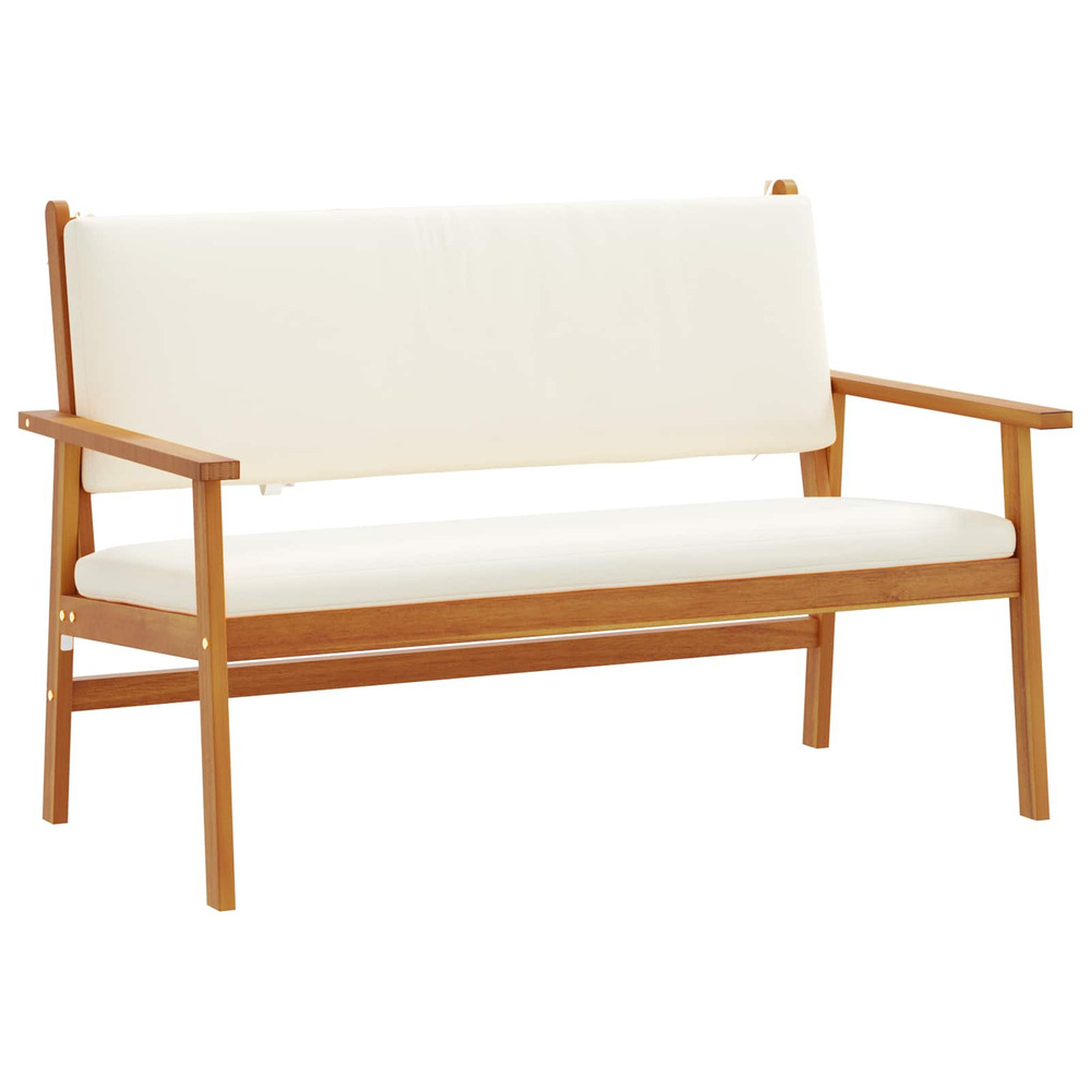Banc de jardin avec coussin blanc crème bois d'acacia massif