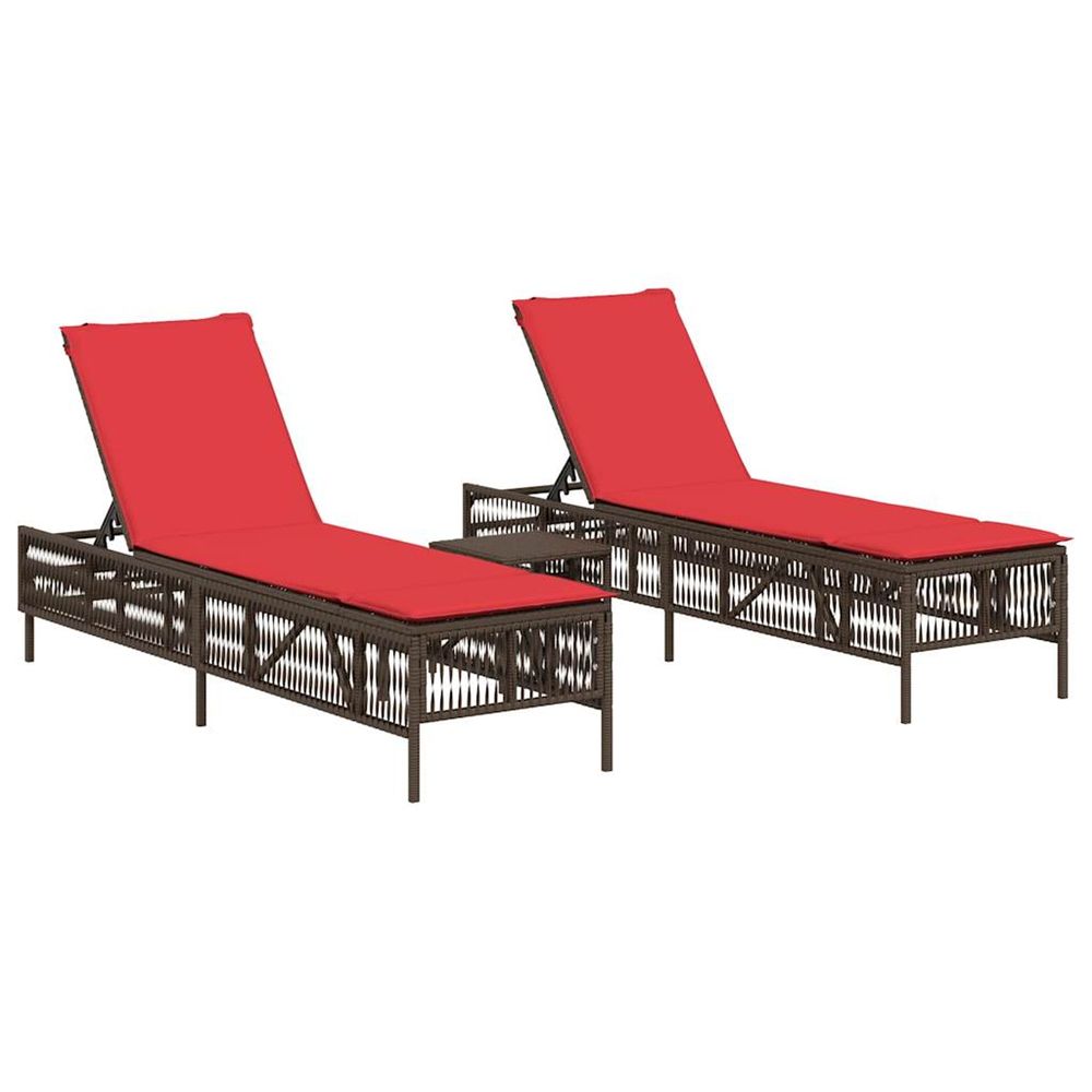 Ensemble de 2 chaises longues avec table marron résine tressée