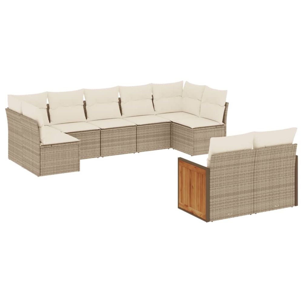 Salon de jardin avec coussins 9 pcs beige résine tressée
