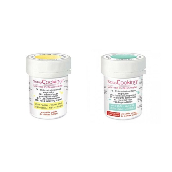 2 colorants alimentaires en poudre - vert d'eau-jaune pastel