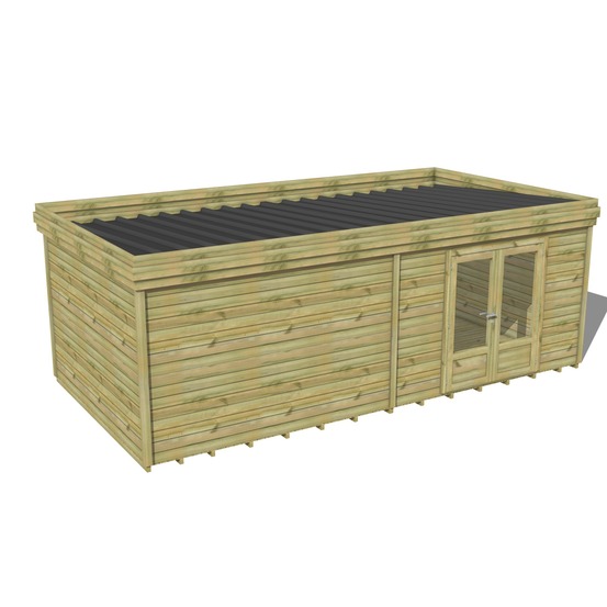 Abri de jardin bois pin traité autoclave 27mm - 7,29x3,44m / 25m2 - bac acier - plancher bois