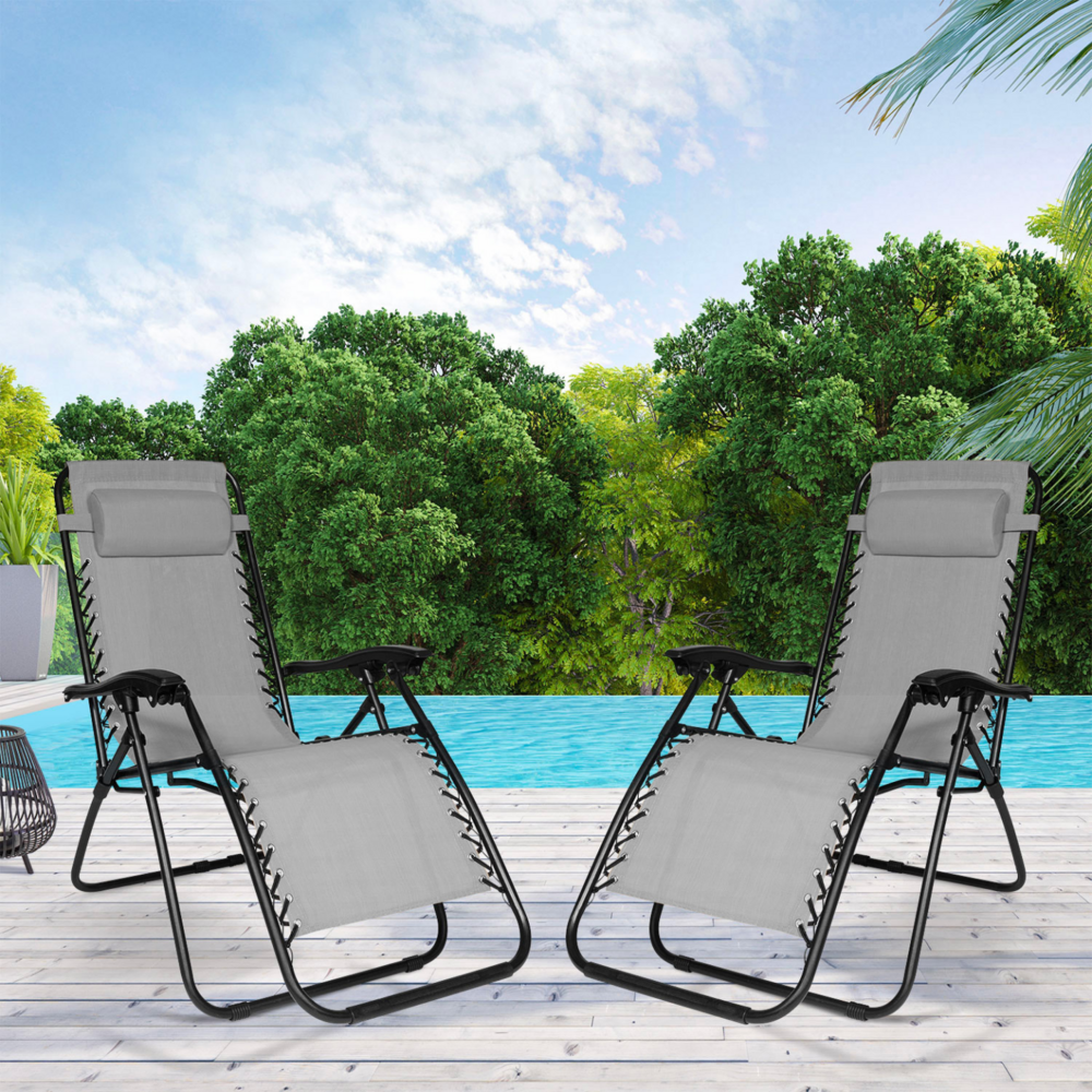 Lot de 2 fauteuils de jardin inclinables relax grand confort gris anthracite