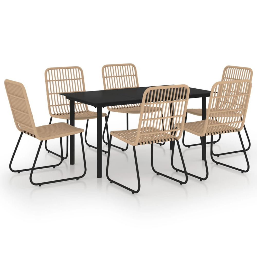 Ensemble à manger d'extérieur 7 pcs résine tressée et verre