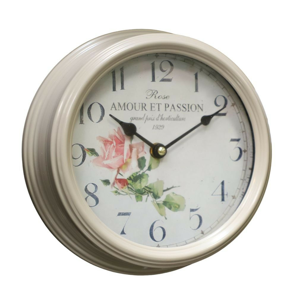Horloge murale vintage décorative cuisine salon métal gris beige 22 cm