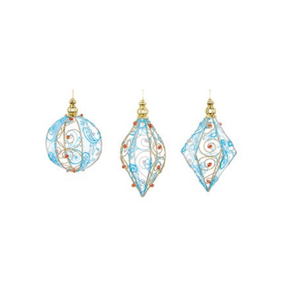 Lot de 3 boules de noël en métal bleu et rouge
