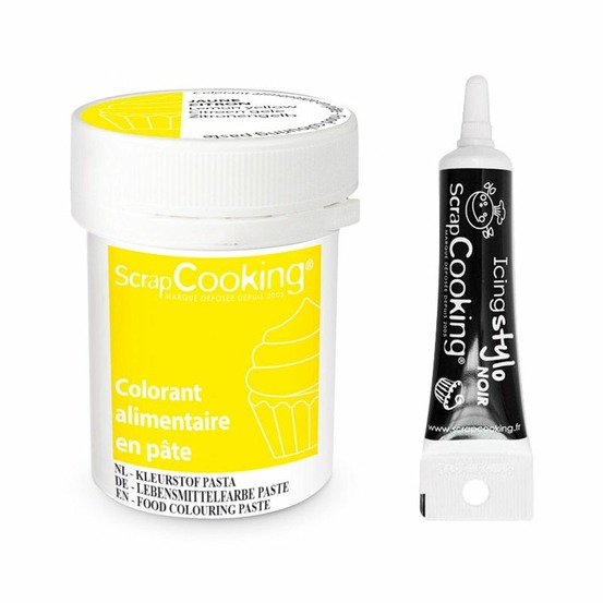 Colorant alimentaire en pâte 20 g jaune citron + stylo de glaçage noir