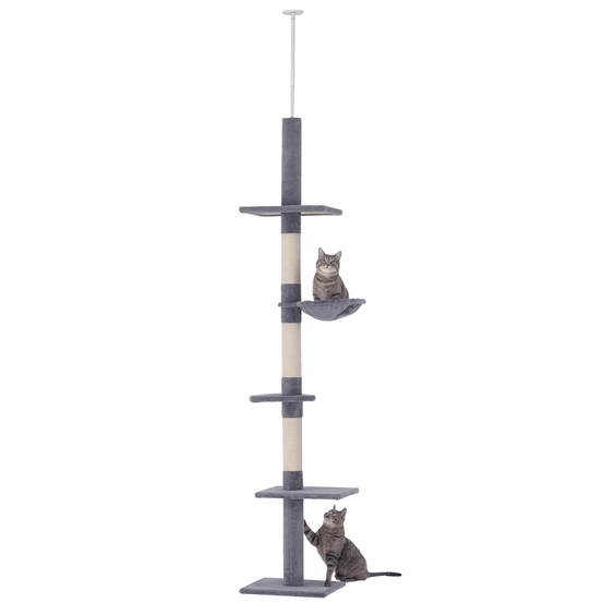 Arbre à chat panneau particules pour chats escalade 230-260cm gris