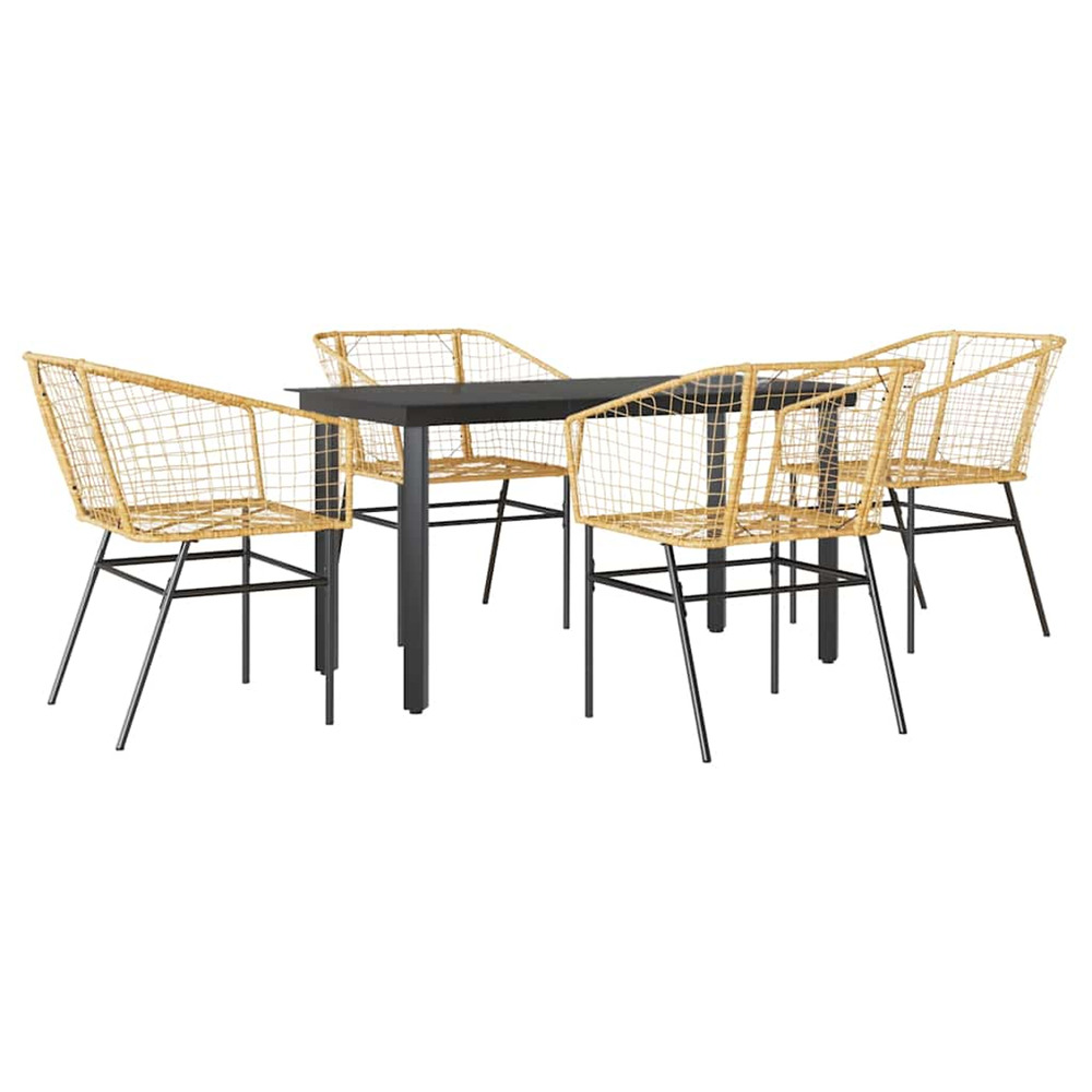 Ensemble à manger jardin 5pcs marron poly rotin verre