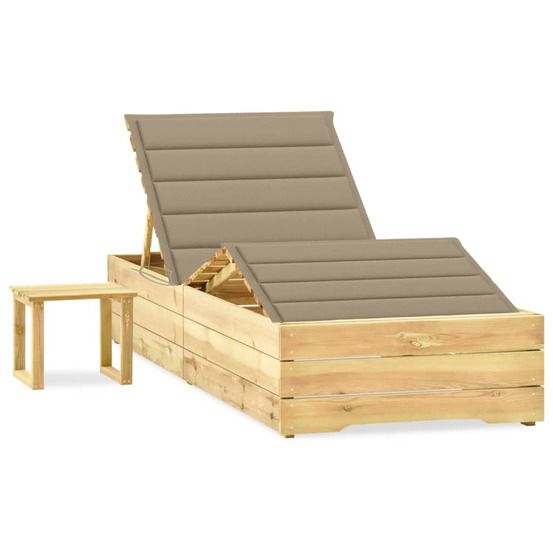 Chaise longue de jardin avec table et coussin pin imprégné bain de soleil