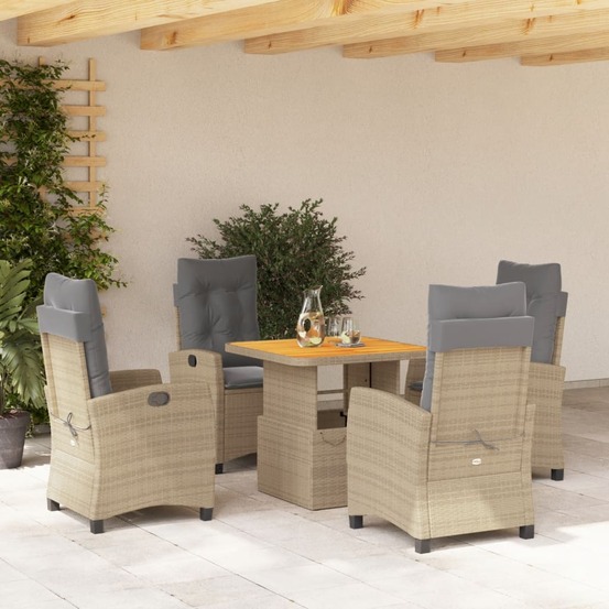 Ensemble à manger de jardin avec coussins 5pcs beige poly rotin
