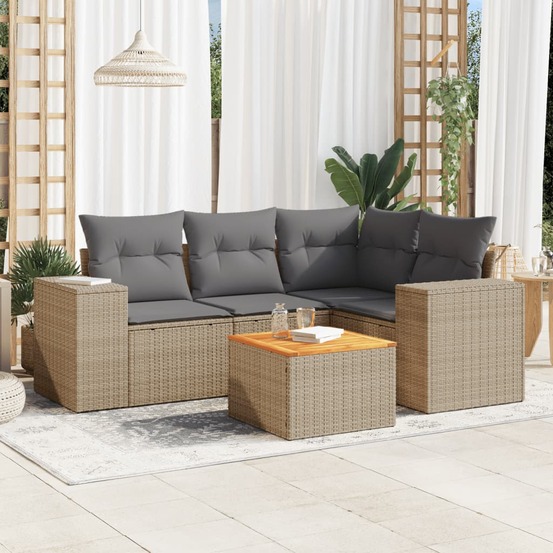 Salon de jardin avec coussins 5 pcs beige résine tressée