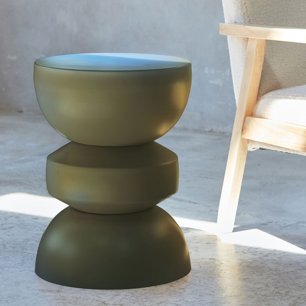 Table d'appoint. Bout de canapé. Table de chevet en métal. Vert kaki. Assa. Ø32 x h 44.5cm