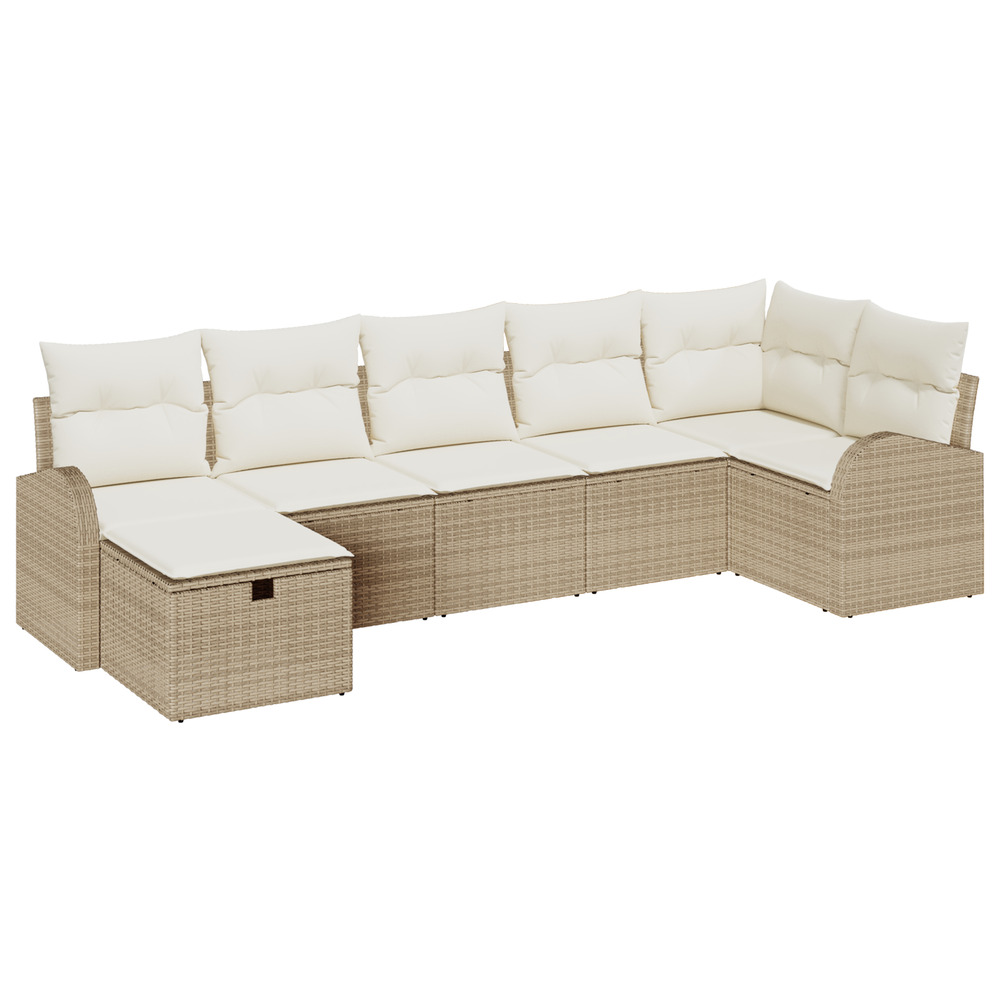 Ensemble de canapé de jardin de 7 pièces avec coussins beige en poly rattan