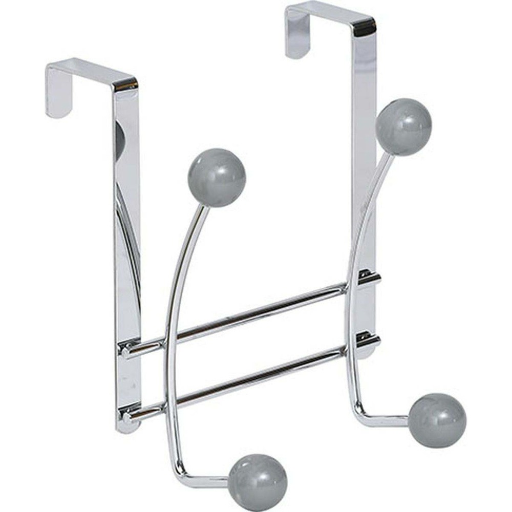 Patere metal 4 crochets ceramique - chrome/gris