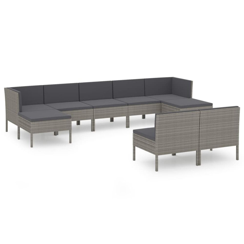Salon de jardin 9 pcs avec coussins résine tressée gris