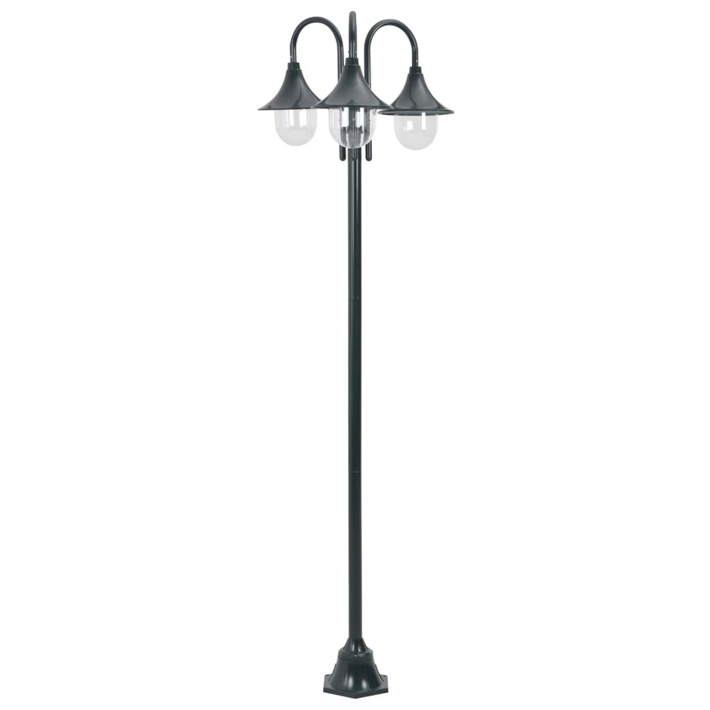 Lampadaire de jardin e27 220cm aluminium 3 lanternes foncé vert