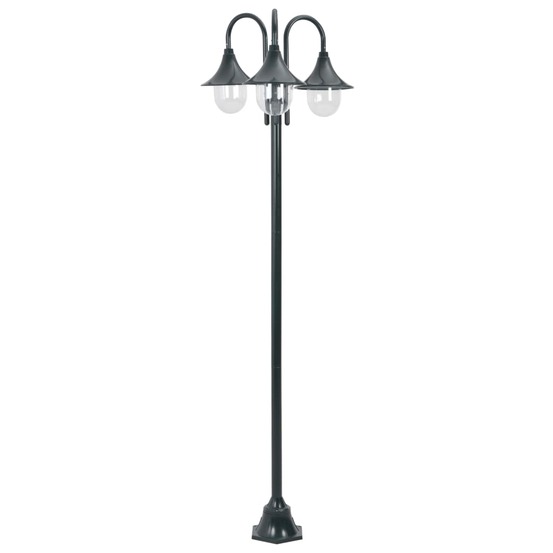 Lampadaire de jardin e27 220cm aluminium 3 lanternes foncé vert