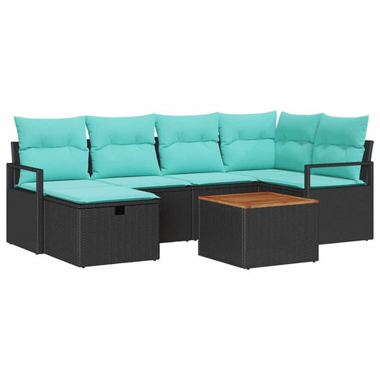 Ensemble de canapé de jardin avec coussin 7 pcs noir polyrotin