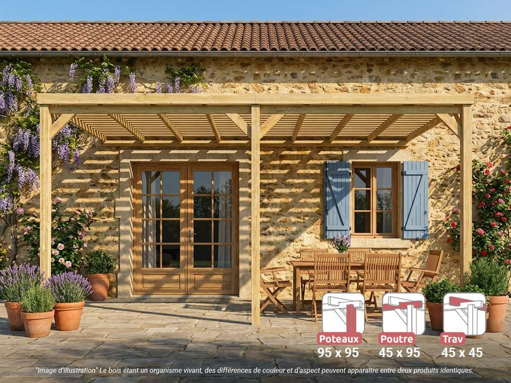 Pergola adossée en bois montpellier 600 x 400 cm