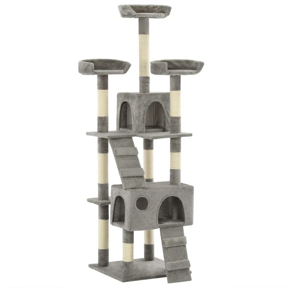Arbre à chat griffoir grattoir niche jouet animaux peluché en sisal 170 cm gris
