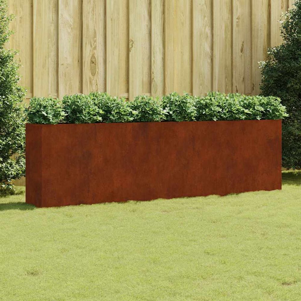 Grande jardinière acier corten pour jardin 280x40x80 cm