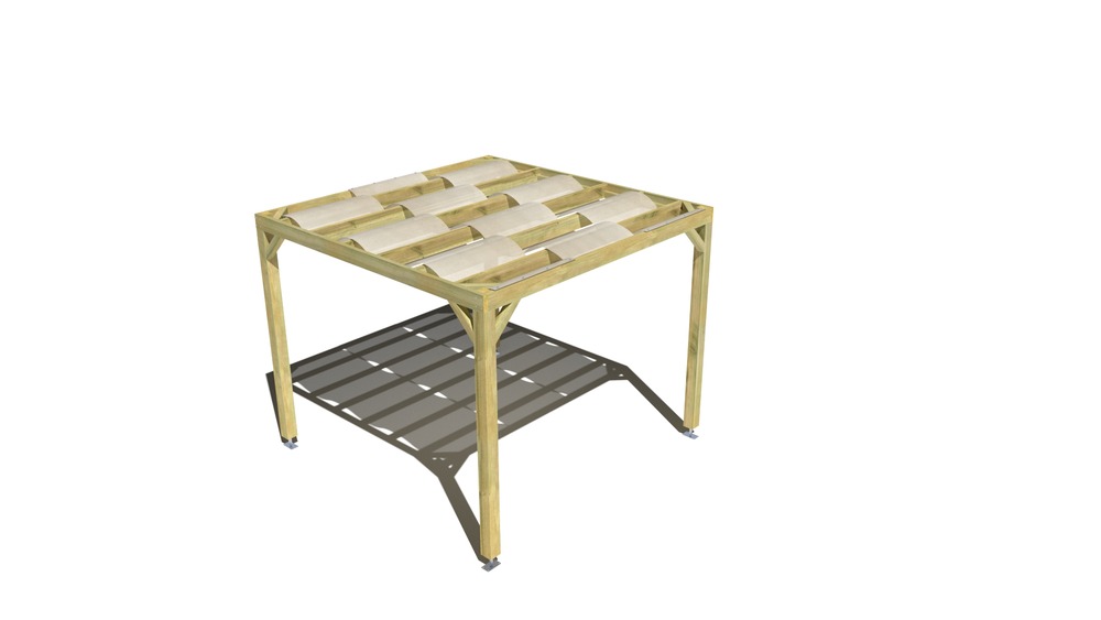 Pergola bois • 3m x 3m • indépendante • sens largeur • voilage semi-transparent inclus • livraison comprise