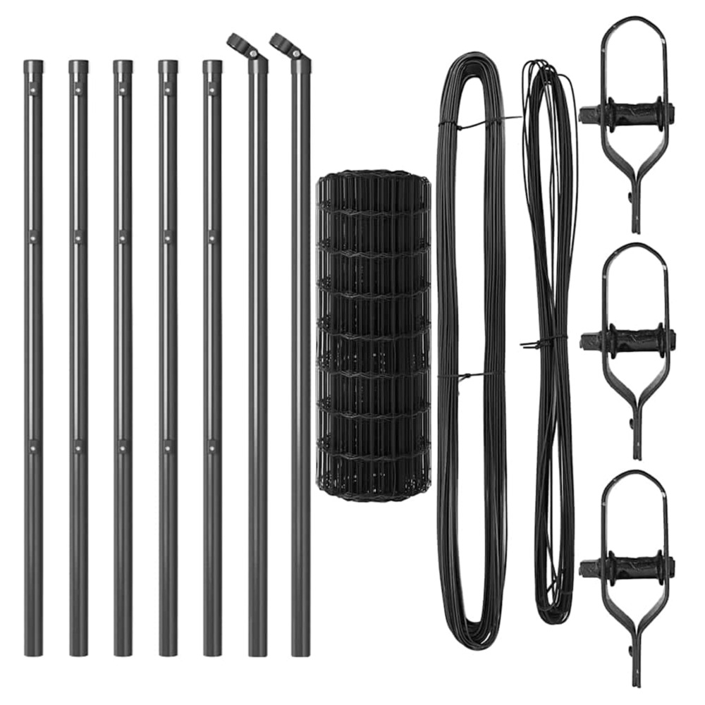 Clôture avec poteau gris 0,4 x 50 m acier et pvc