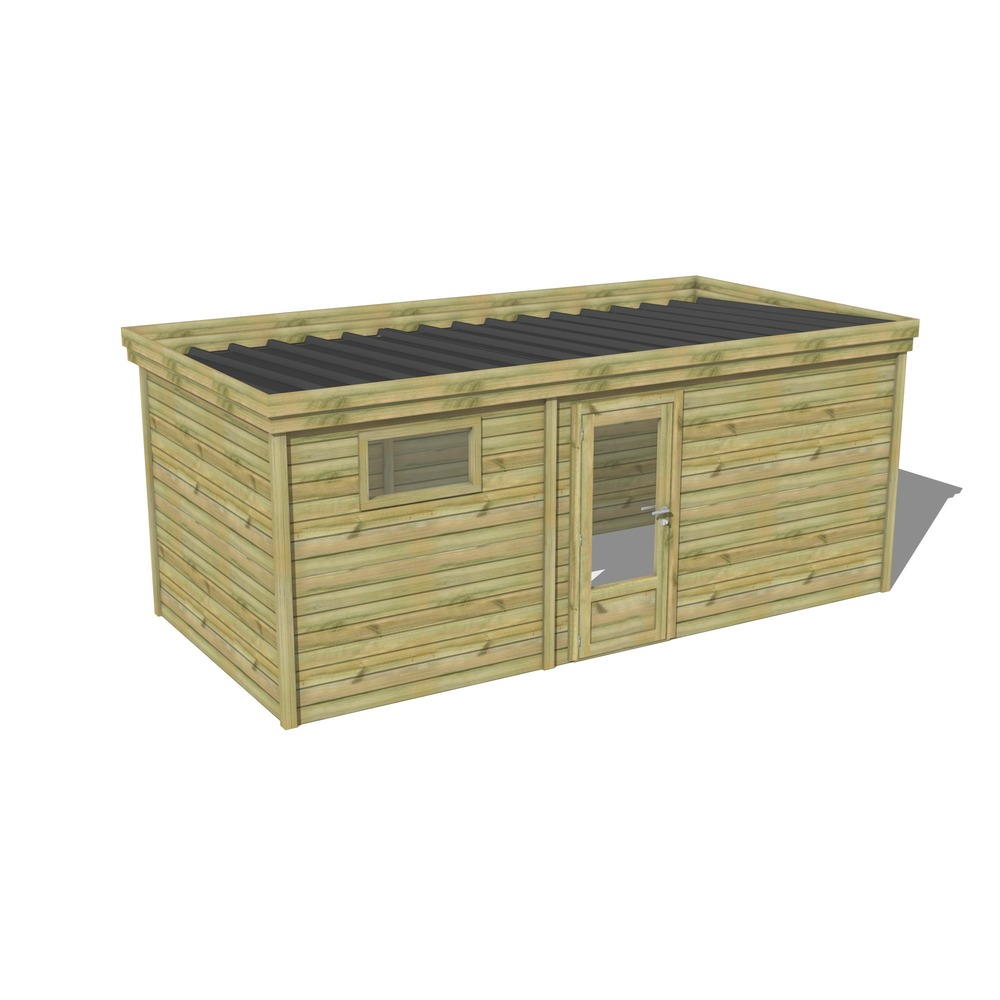 Abri de jardin bois pin traité autoclave 27mm - 5,99x2,64m / 16m2 - bac acier - abri français