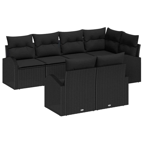 Ensemble de canapé de jardin avec coussin 7 pcs noir polyrotin